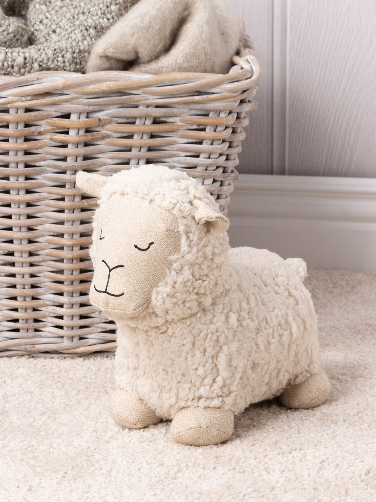 Paoletti white sheep boucle novelty doorstop, imported from the UK