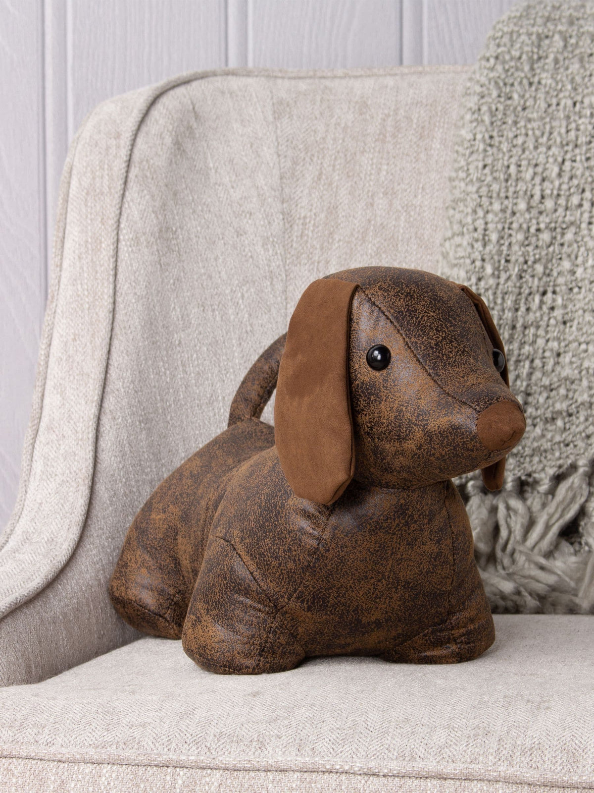 Paoletti Brown Dexter faux leather dog doorstop, imported from the UK