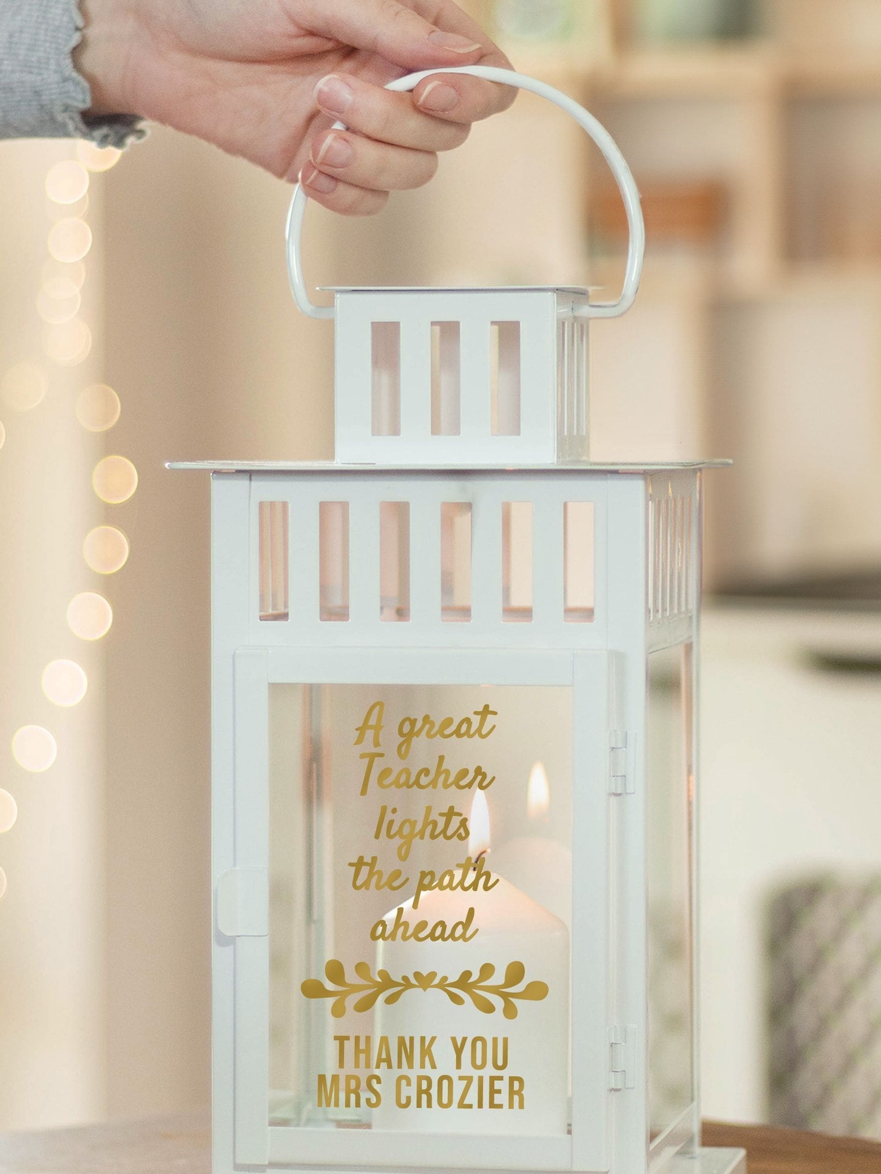 Jonnys Sister personalised teacher quote white lantern, imported from the UK