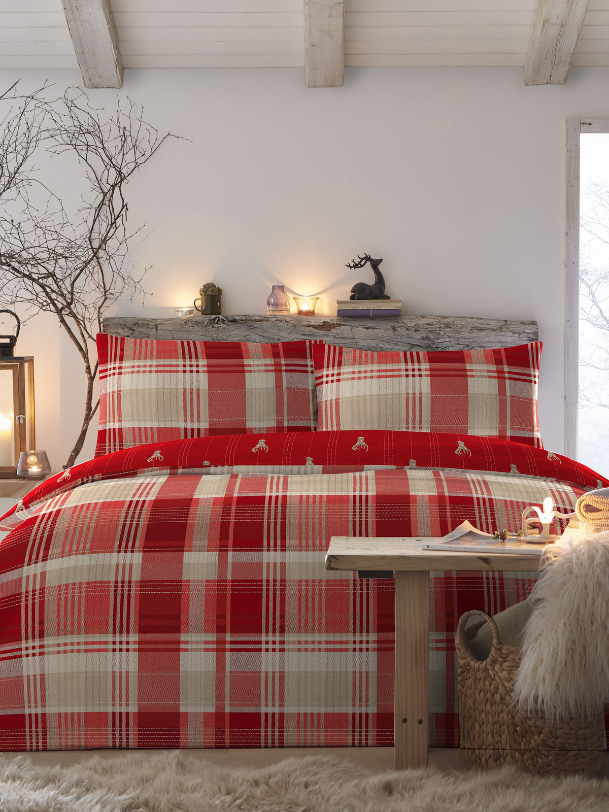 Dreams & Drapes Red Connolly Check duvet cover and pillowcase set - British product