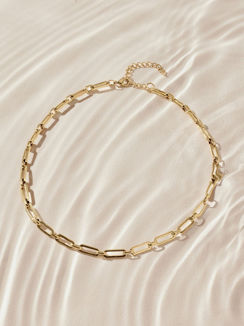 Gold tone stainless steel paperclip chain necklace, UK version