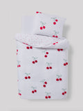 Red Cherry Poms printed polycotton duvet cover and pillowcase set, imported from the UK