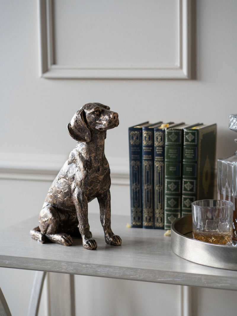 Laura Ashley bronze sitting dog sculpture, UK version