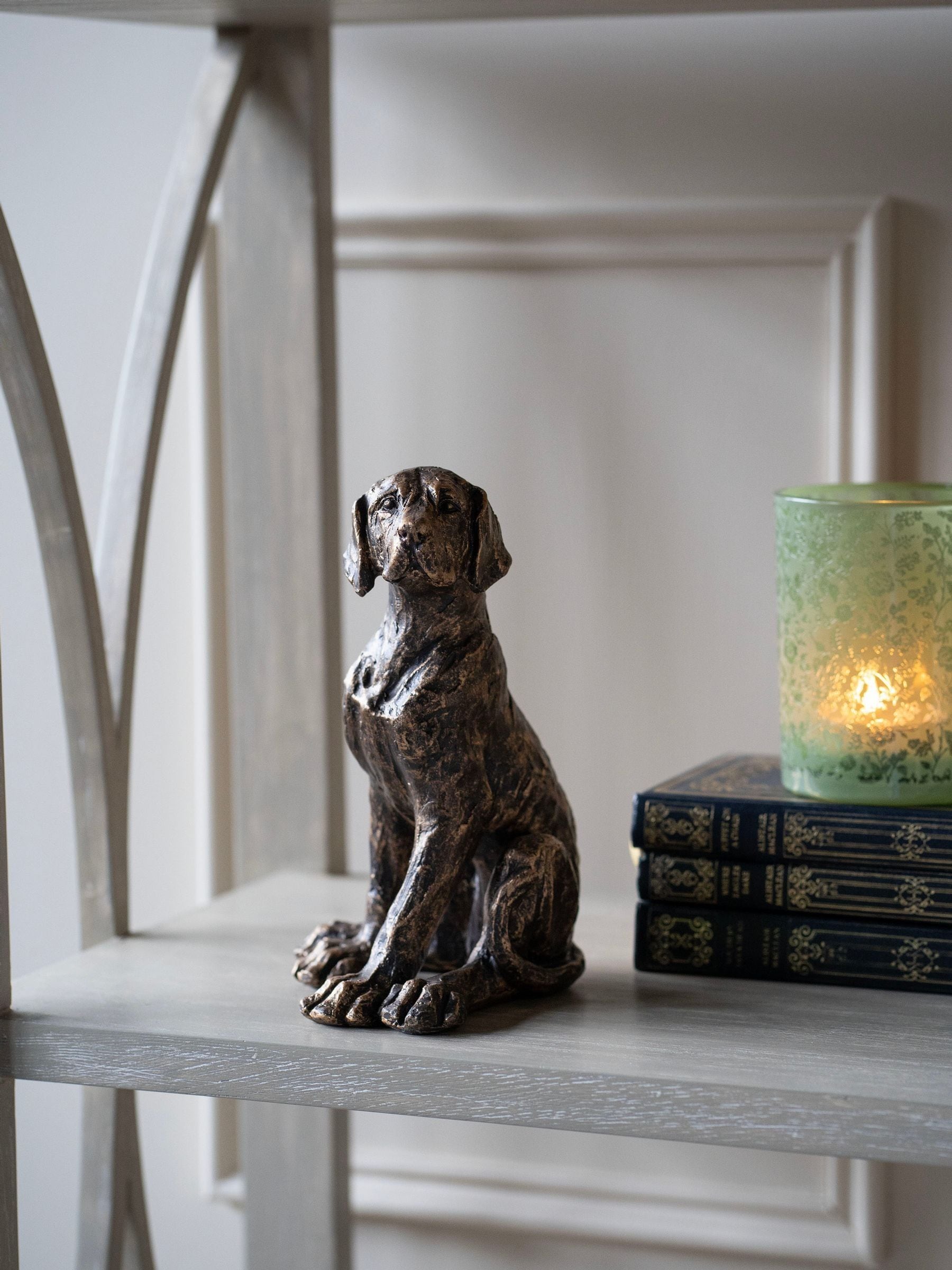 Laura Ashley bronze sitting dog sculpture, UK version