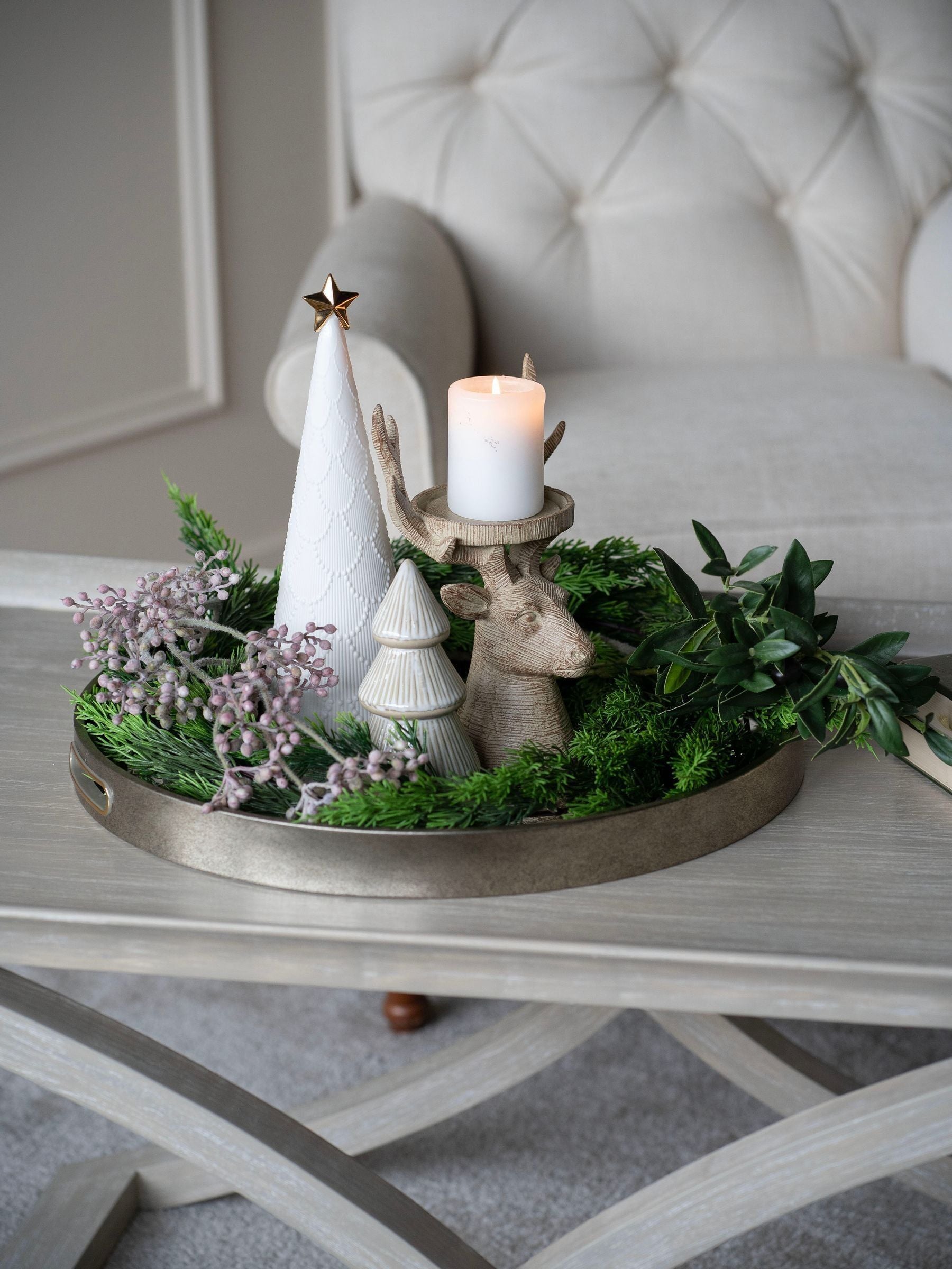 Laura Ashley natural wood deer candle holder, UK version