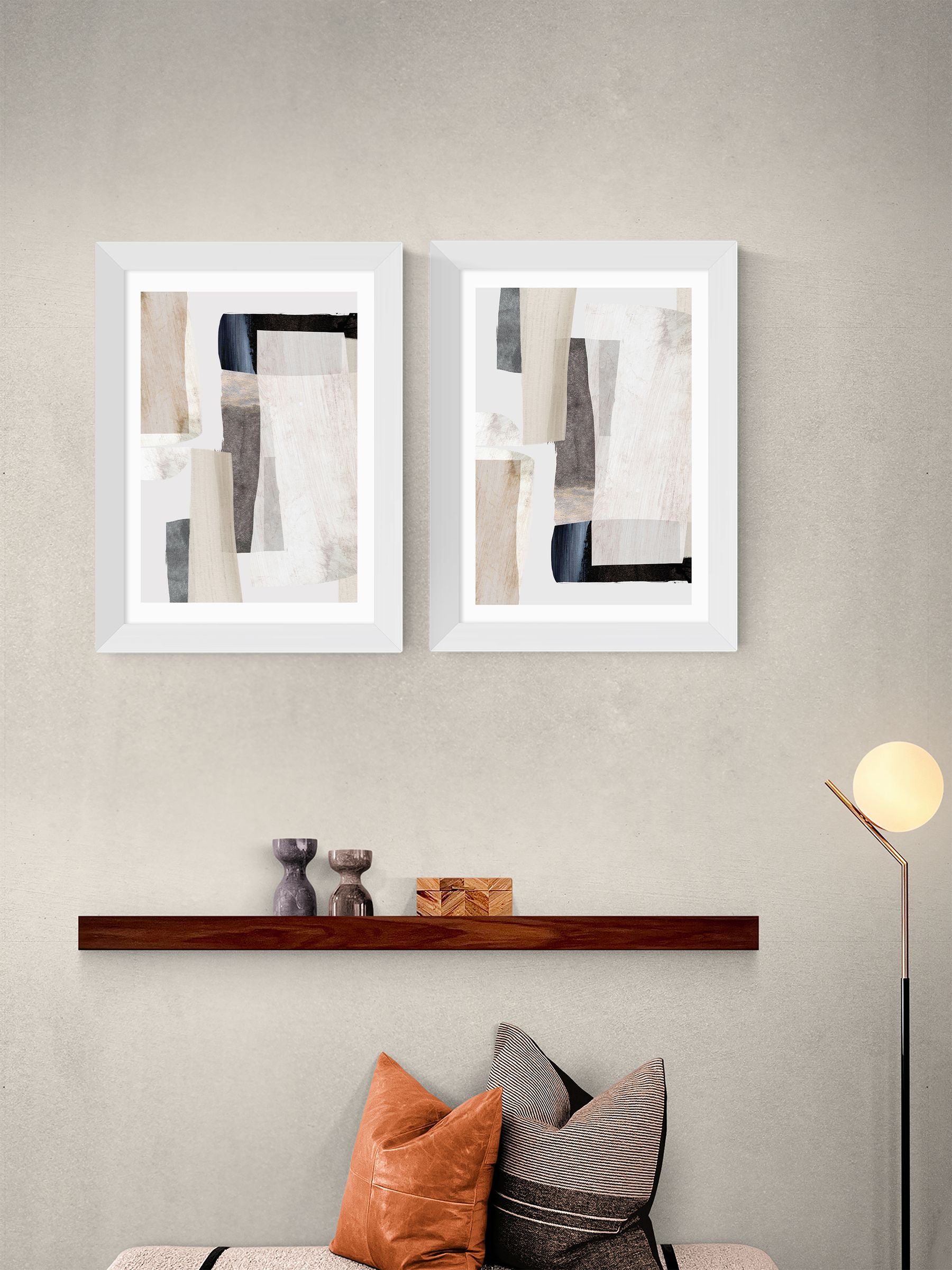 Set of Two Abstract Diptych Wall Prints in Muted Tones