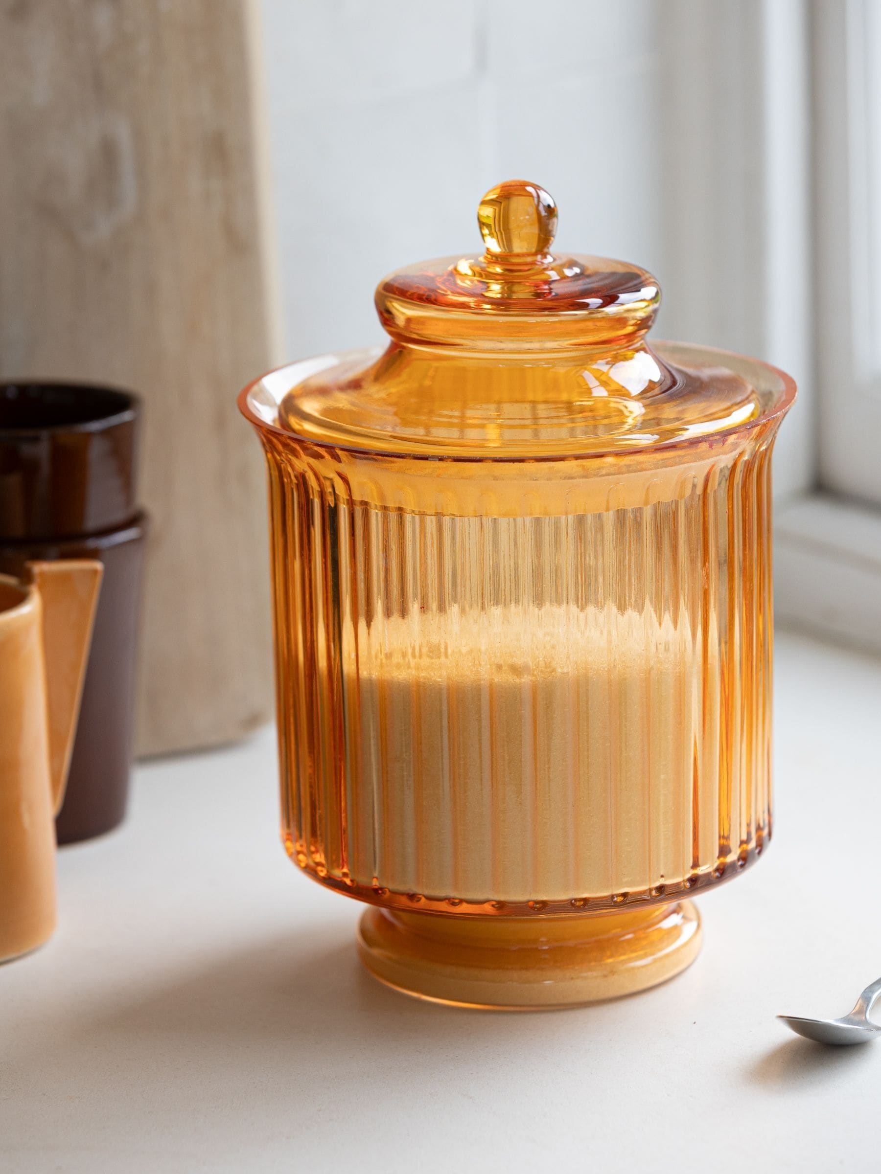 Rockett St George orange glass storage jar large, imported from the UK