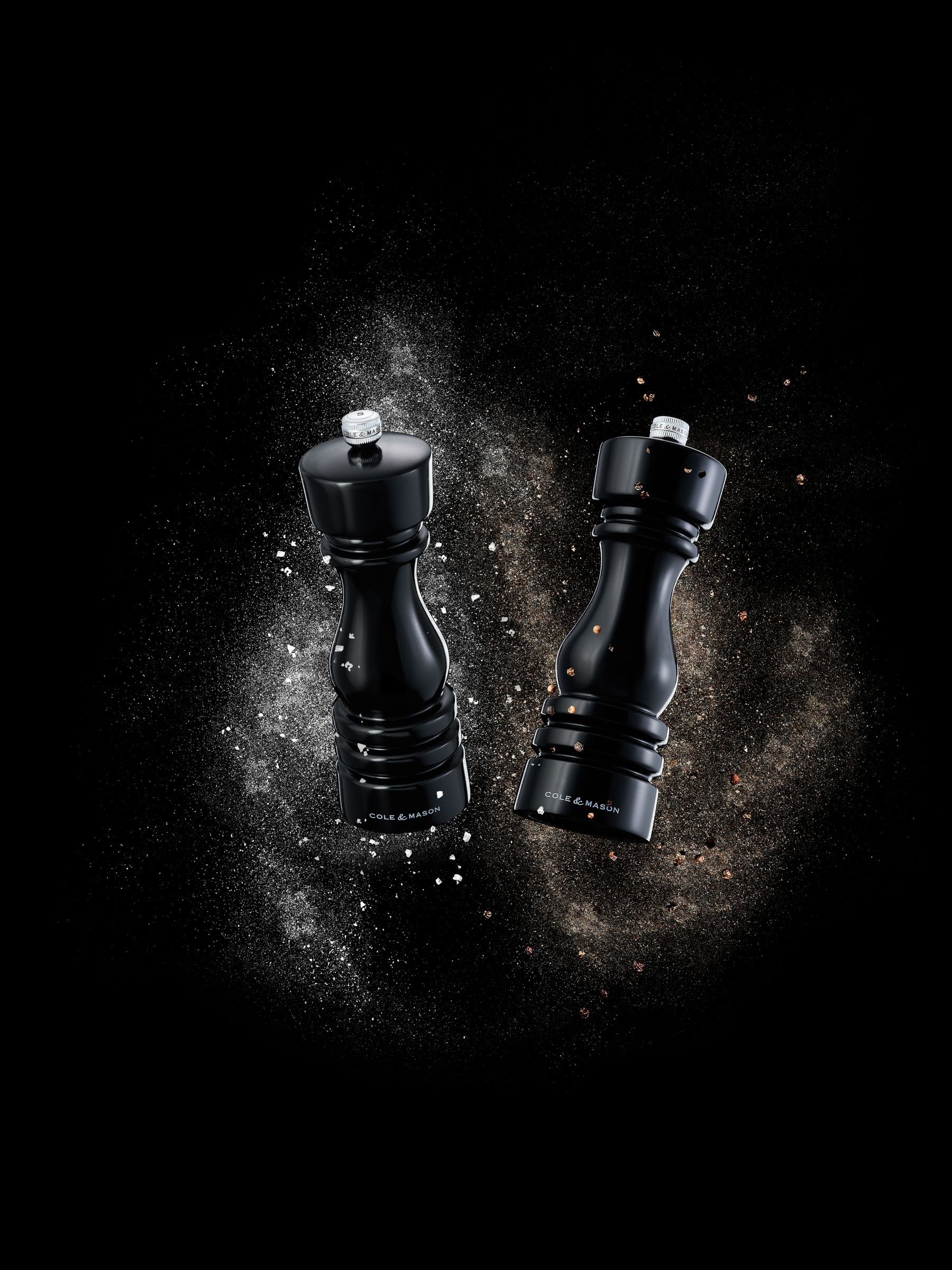 Black Gloss Wooden Salt and Pepper Mills 180mm Set