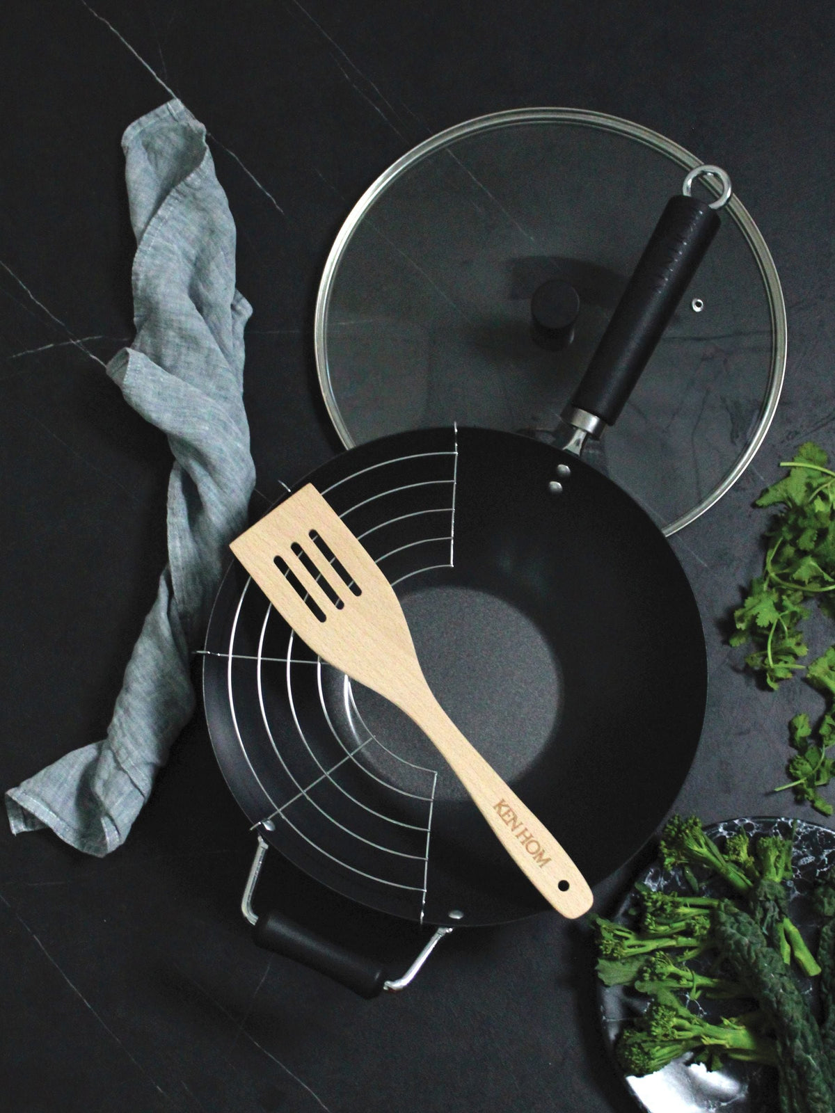 Ken Hom Black Excellence 31cm Non Stick Wok Set