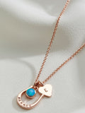 Posh Totty Designs personalised horseshoe necklace with CZ birthstone 18-inch chain, UK version