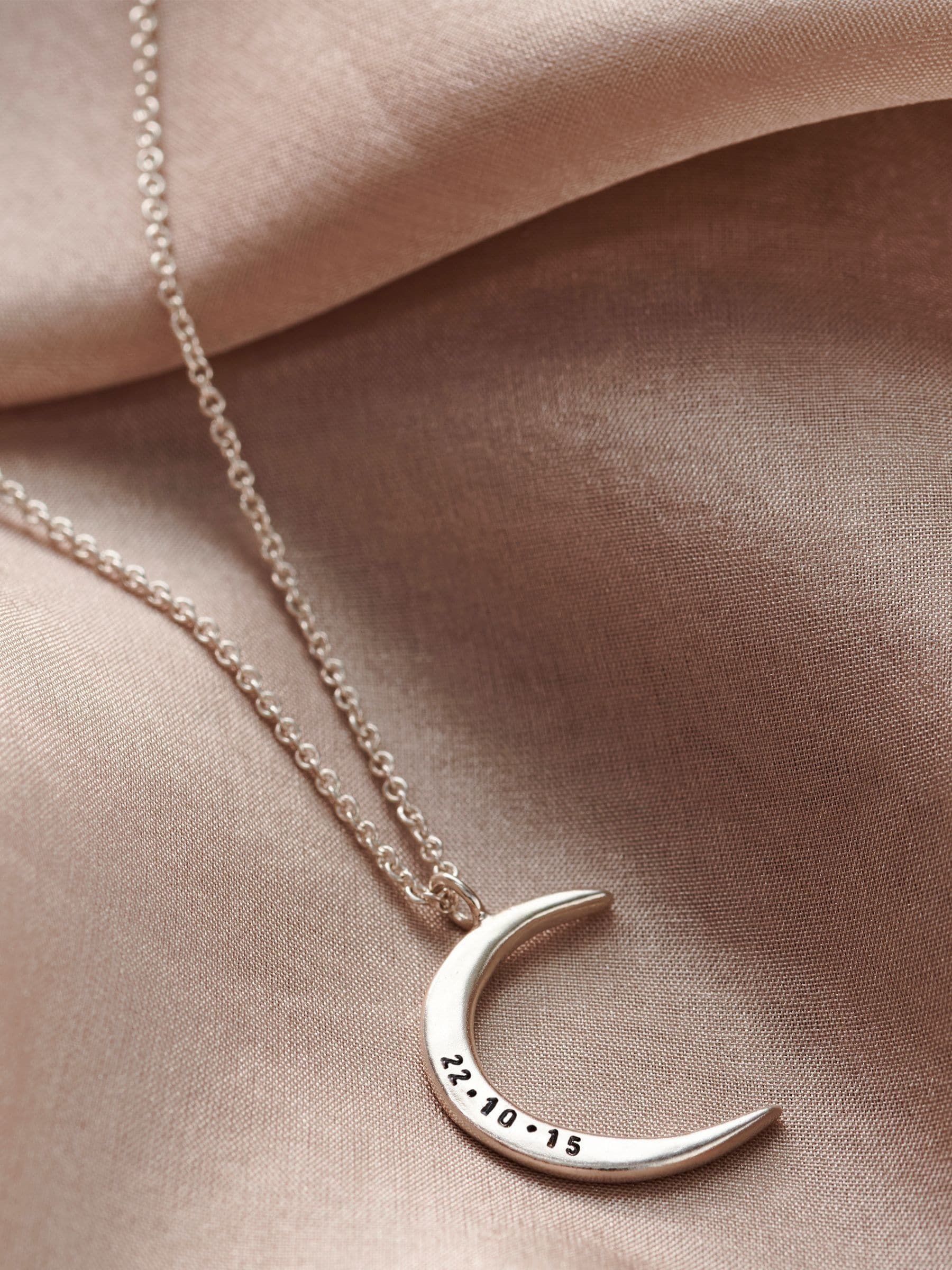 Posh Totty Designs personalised crescent moon necklace with 18 inch chain, imported from the UK