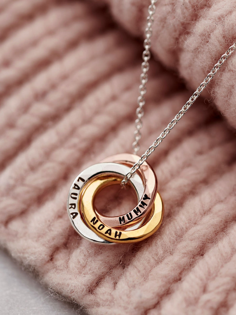 Posh Totty Designs personalised mixed gold mini Russian ring necklace, imported from the UK