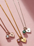 Birthstone Initial Heart Charm Necklace with 18-Inch Sterling Silver Chain