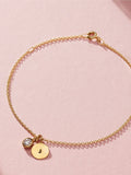 Posh Totty Designs personalised birthstone initial disc charm bracelet 19cm, imported from the UK