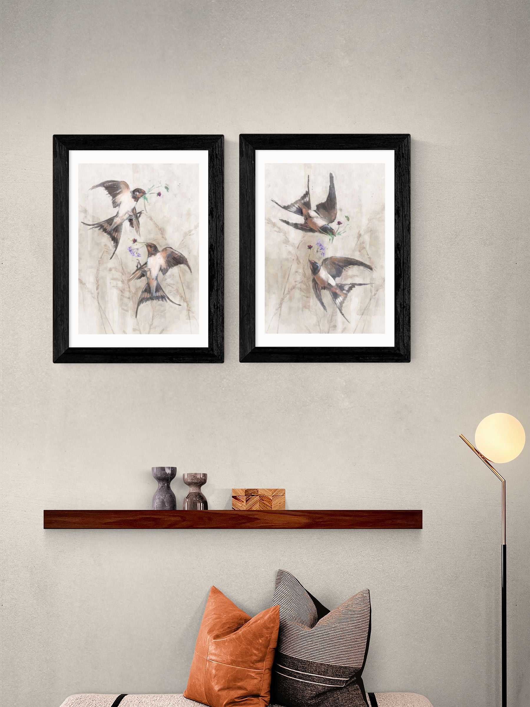 East End Prints swallows framed art set - British product