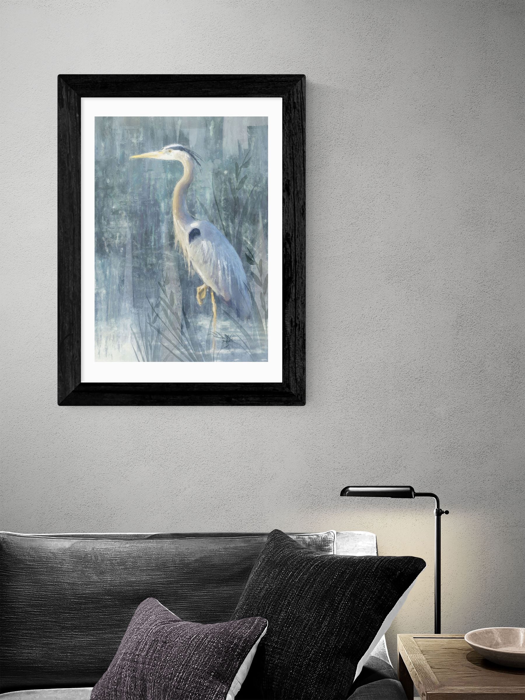 East End Prints black glacier heron VI framed art print - British product