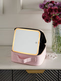 Makeup bag with removable LED mirror and adjustable dividers, UK version
