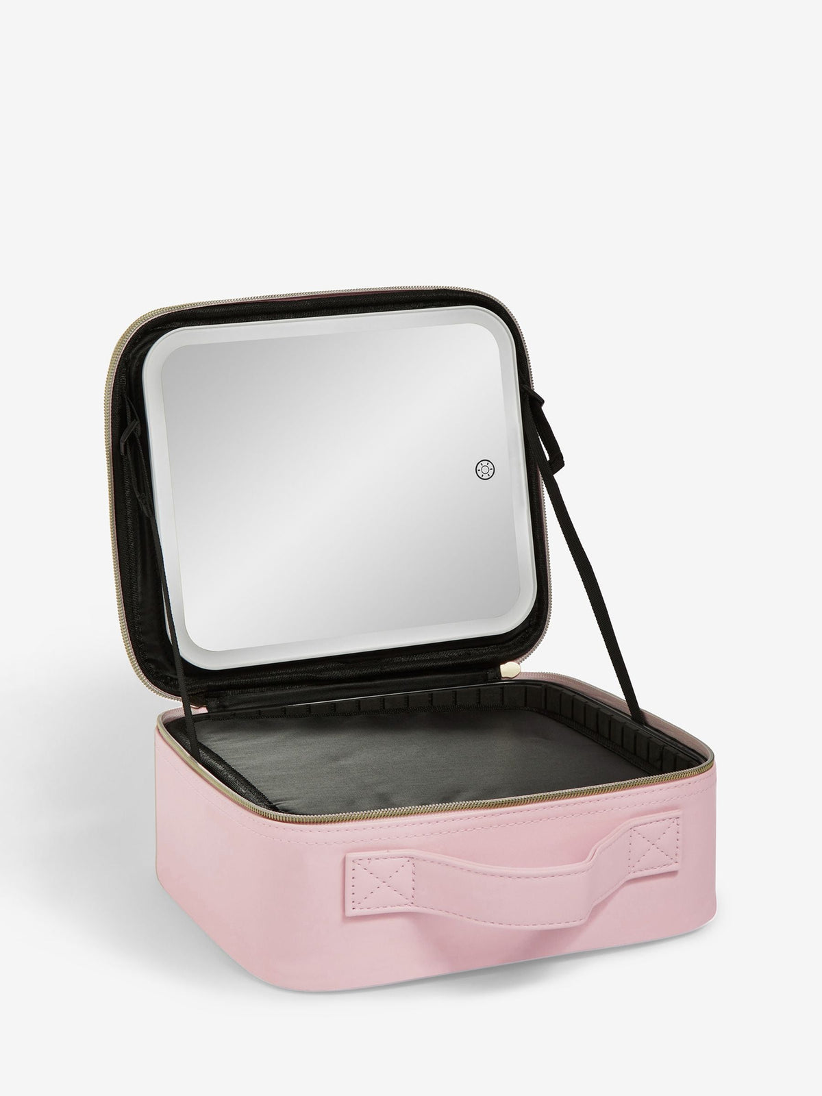 Makeup bag with removable LED mirror and adjustable dividers, UK version