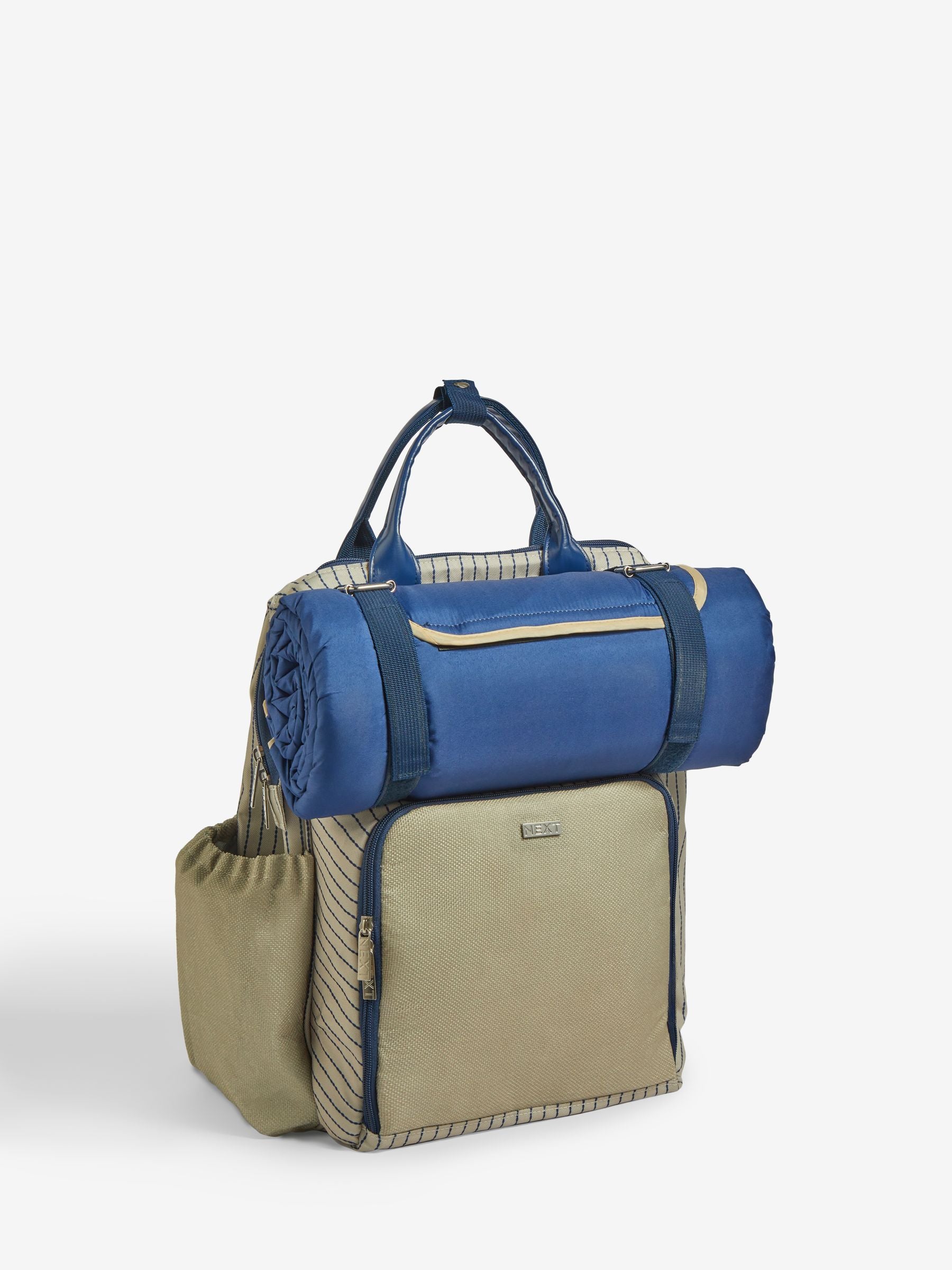 Blue/Neutral Mediterranean 4 Person Picnic Backpack