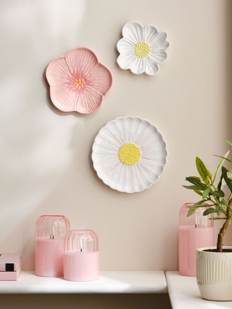 Set of 3 white ceramic flower wall art plaques (British brand)