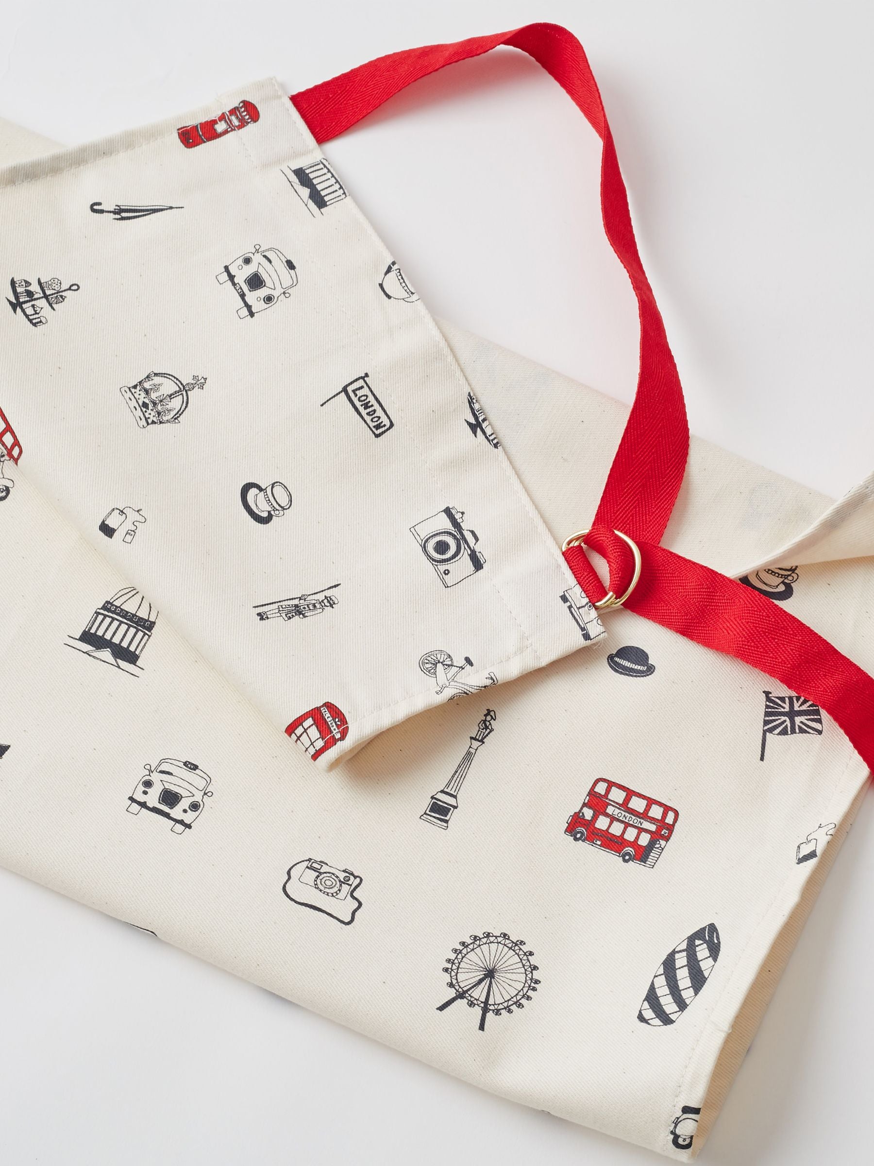 Victoria Eggs Red and Charcoal Simply London apron (British brand)