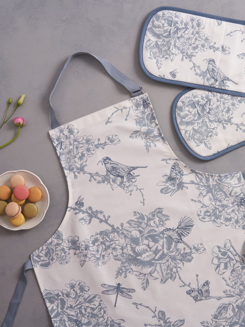 Victoria Eggs Vintage Blue Wildlife Spring Cotton Apron (British brand)