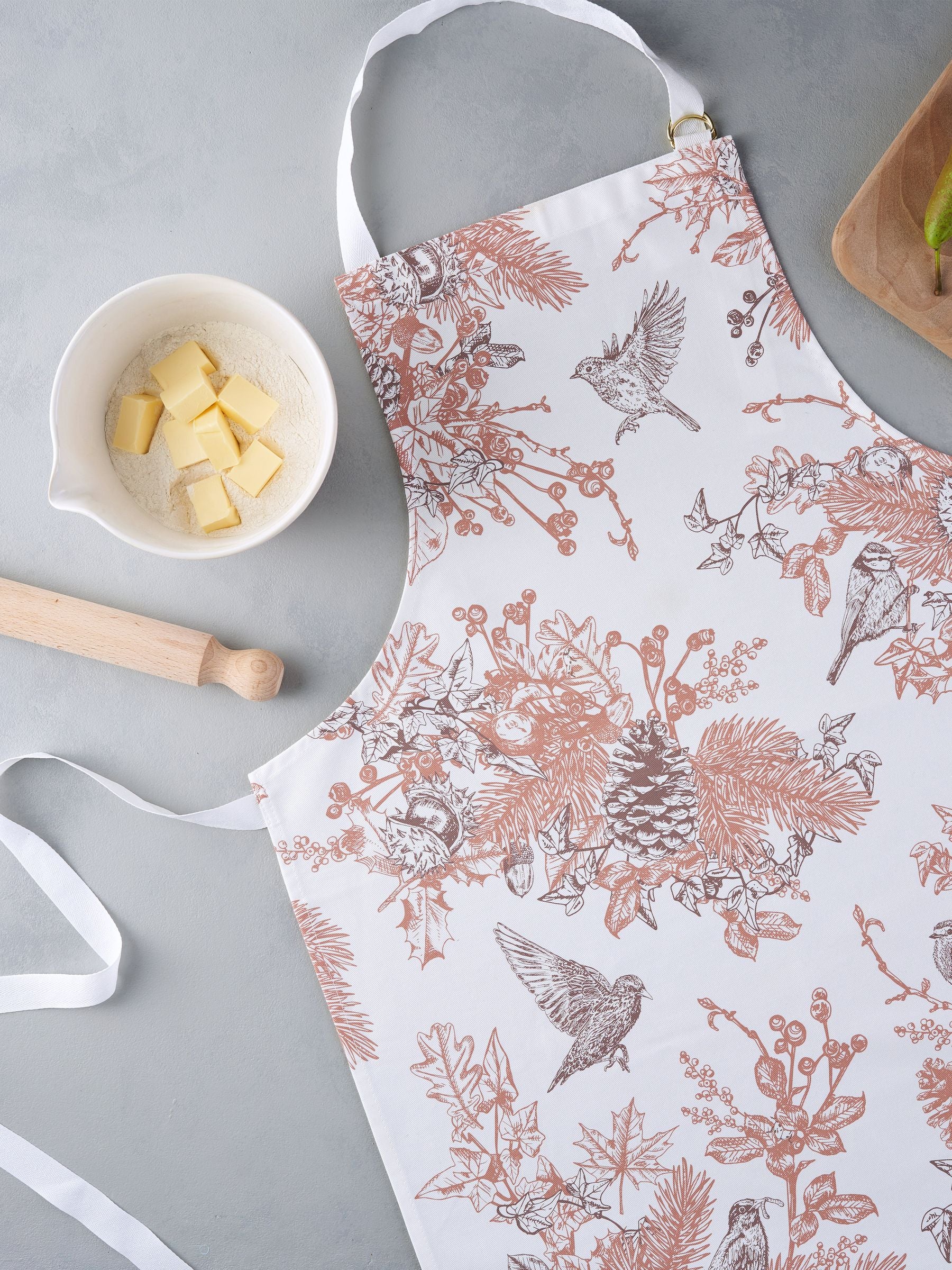 Victoria Eggs Deep Brown and Russet Autumn Garden cotton apron (British brand)