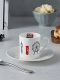 Victoria Eggs Red and Charcoal London Skyline Set of 2 Espresso Cup & Saucers