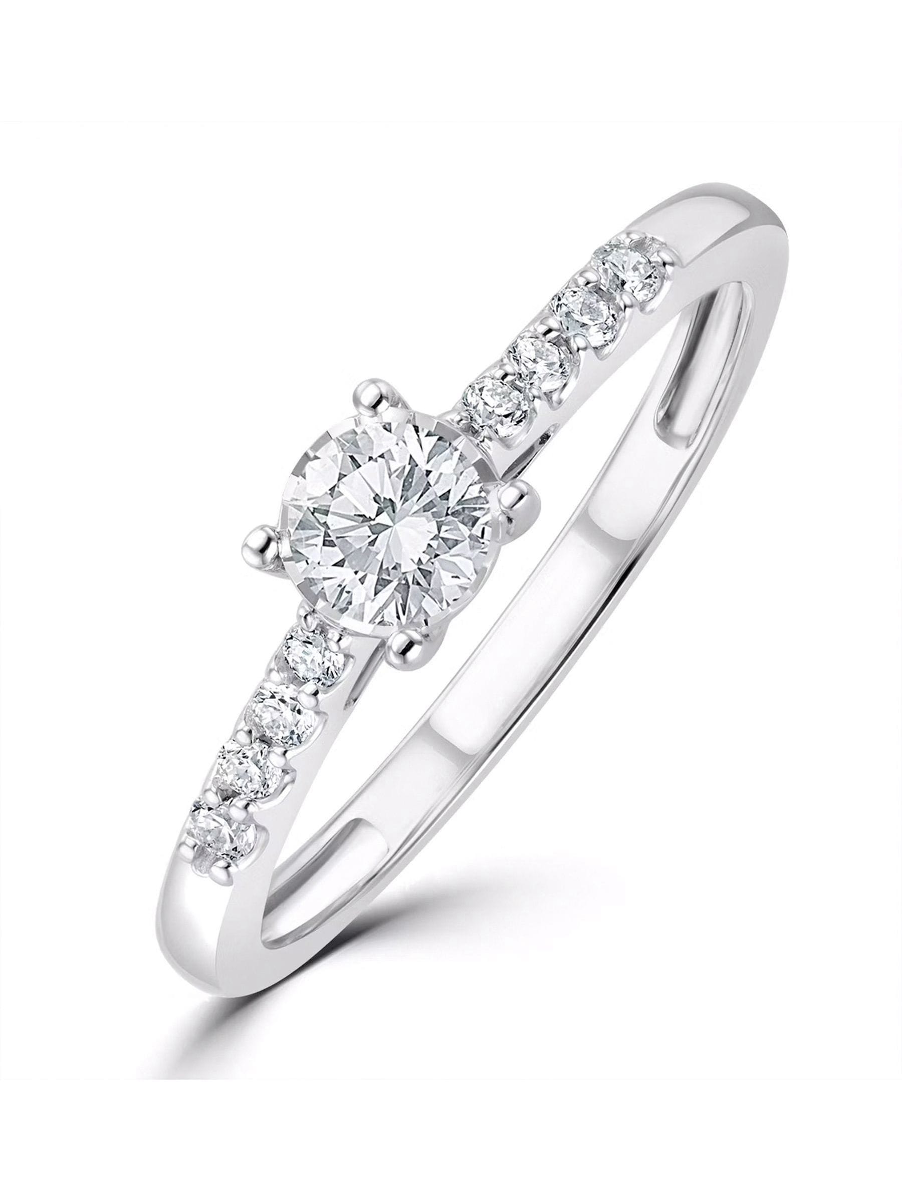 The Diamond Store silver tone lab diamond side stone engagement ring 0.25ct (British brand)