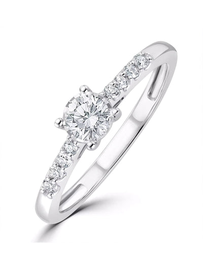 The Diamond Store Silver Tone Lab Diamond Side Stone Engagement Ring 0.25ct in 925 Silver