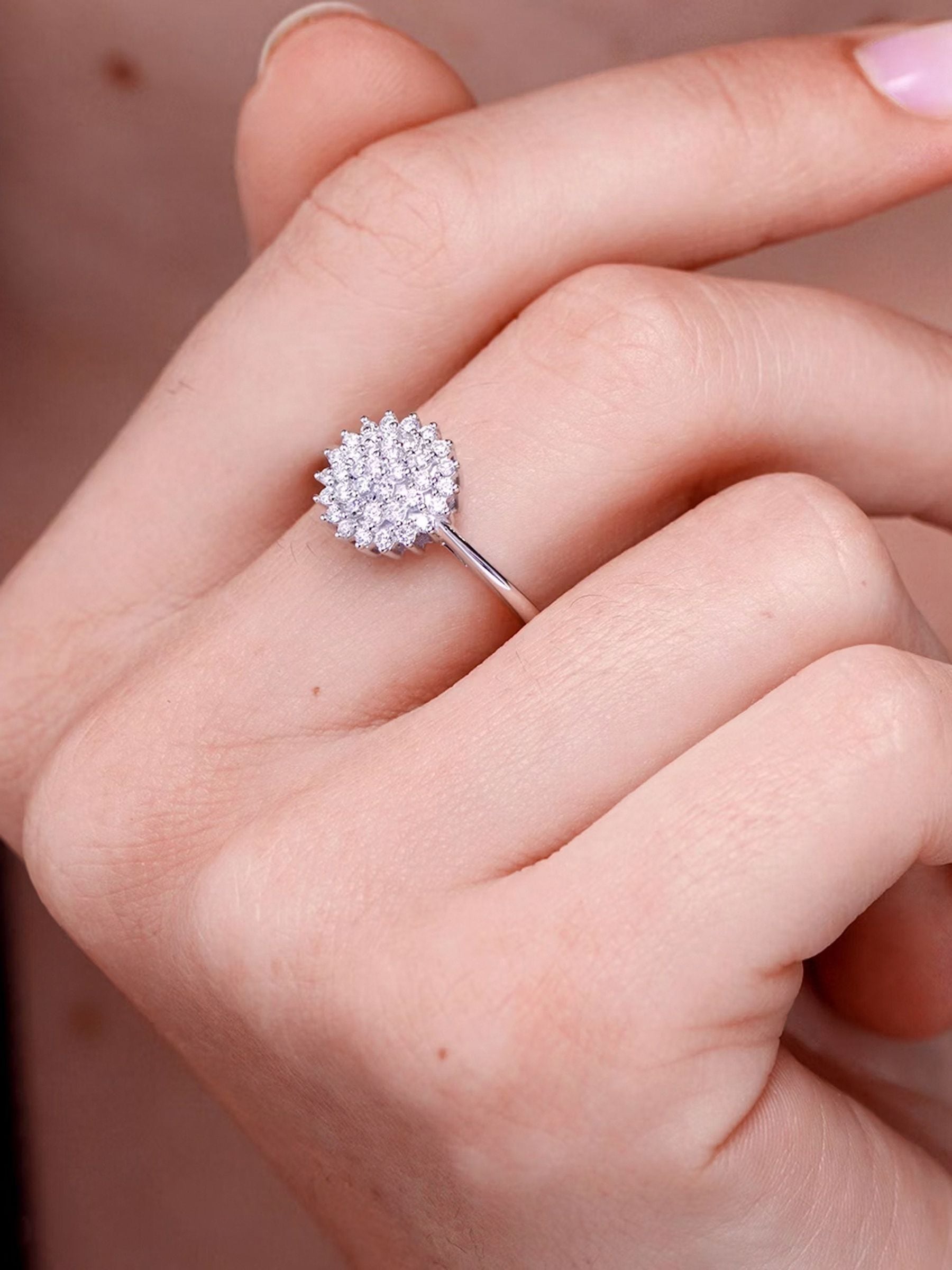 The Diamond Store Silver Tone Cluster Lab Diamond Ring 0.33ct (British brand)