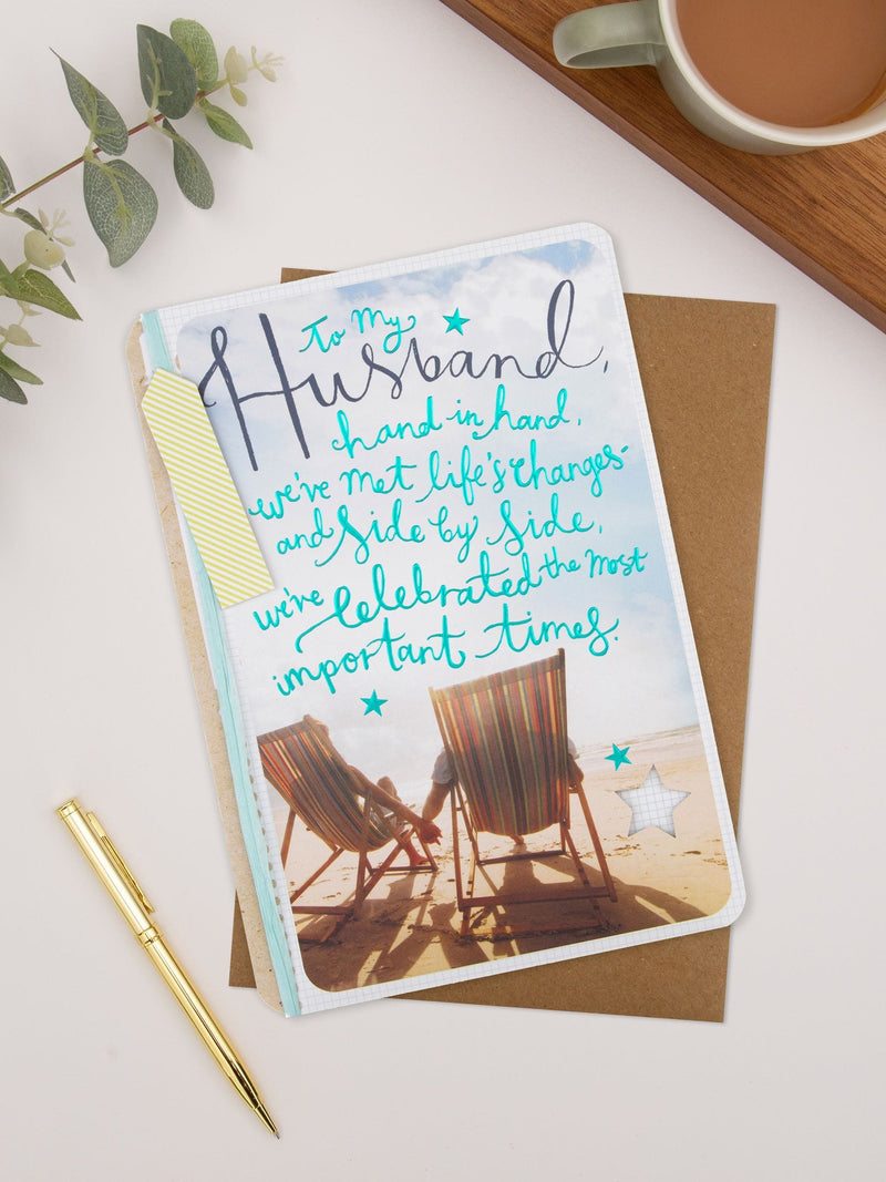 Hallmark blue birthday card for husband contemporary text design 22.8x15.9cm, UK version