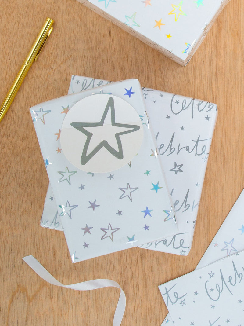 Hallmark White Celebration gift wrap and tag set 4 sheets 4 tags, UK version
