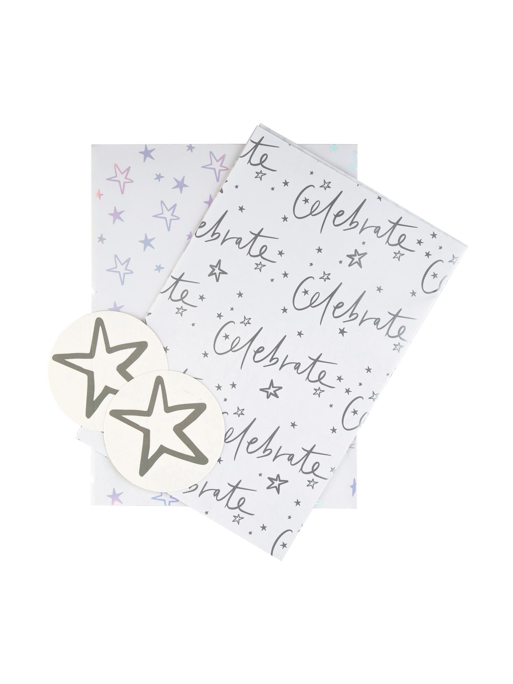 Hallmark White Celebration gift wrap and tag set 4 sheets 4 tags, UK version