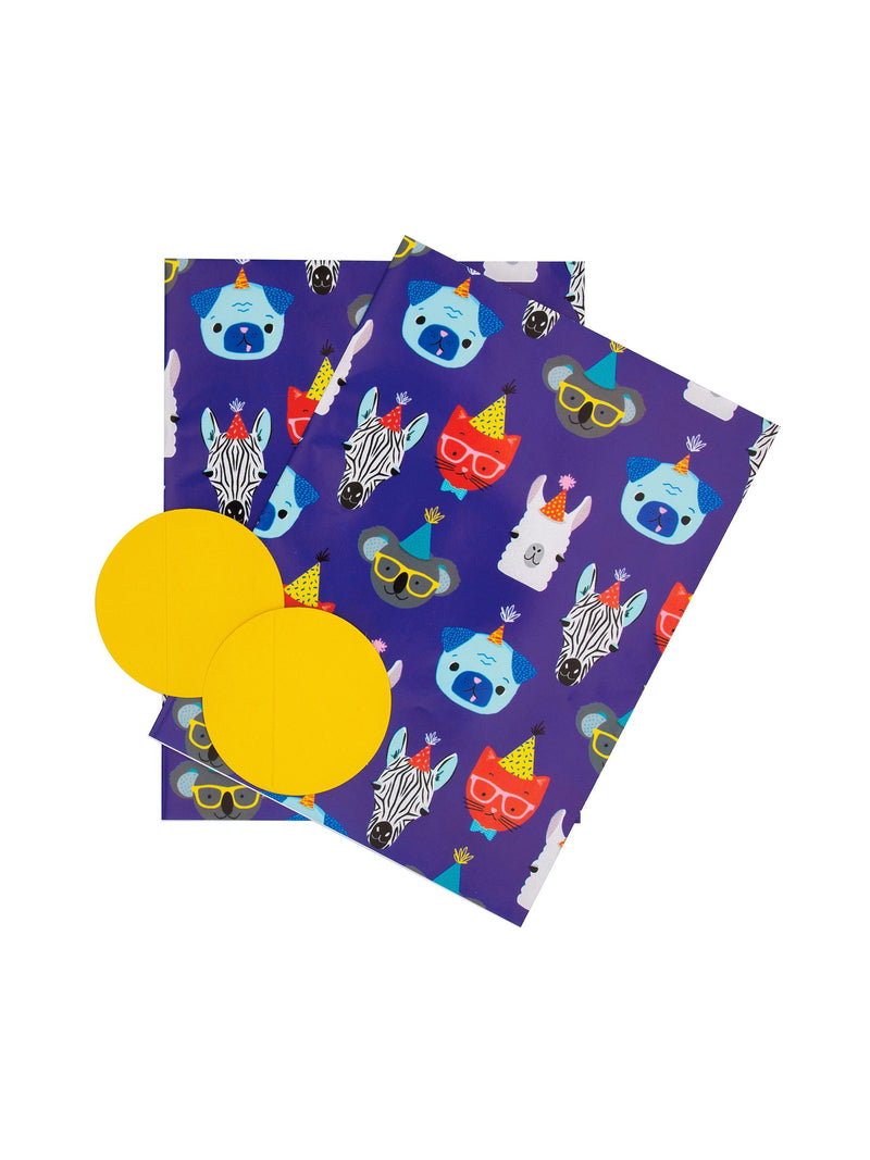 Hallmark animal and dinosaur print gift wrap and tag pack with 4 sheets and 4 tags, UK version