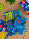 Hallmark animal and dinosaur print gift wrap and tag pack with 4 sheets and 4 tags, UK version