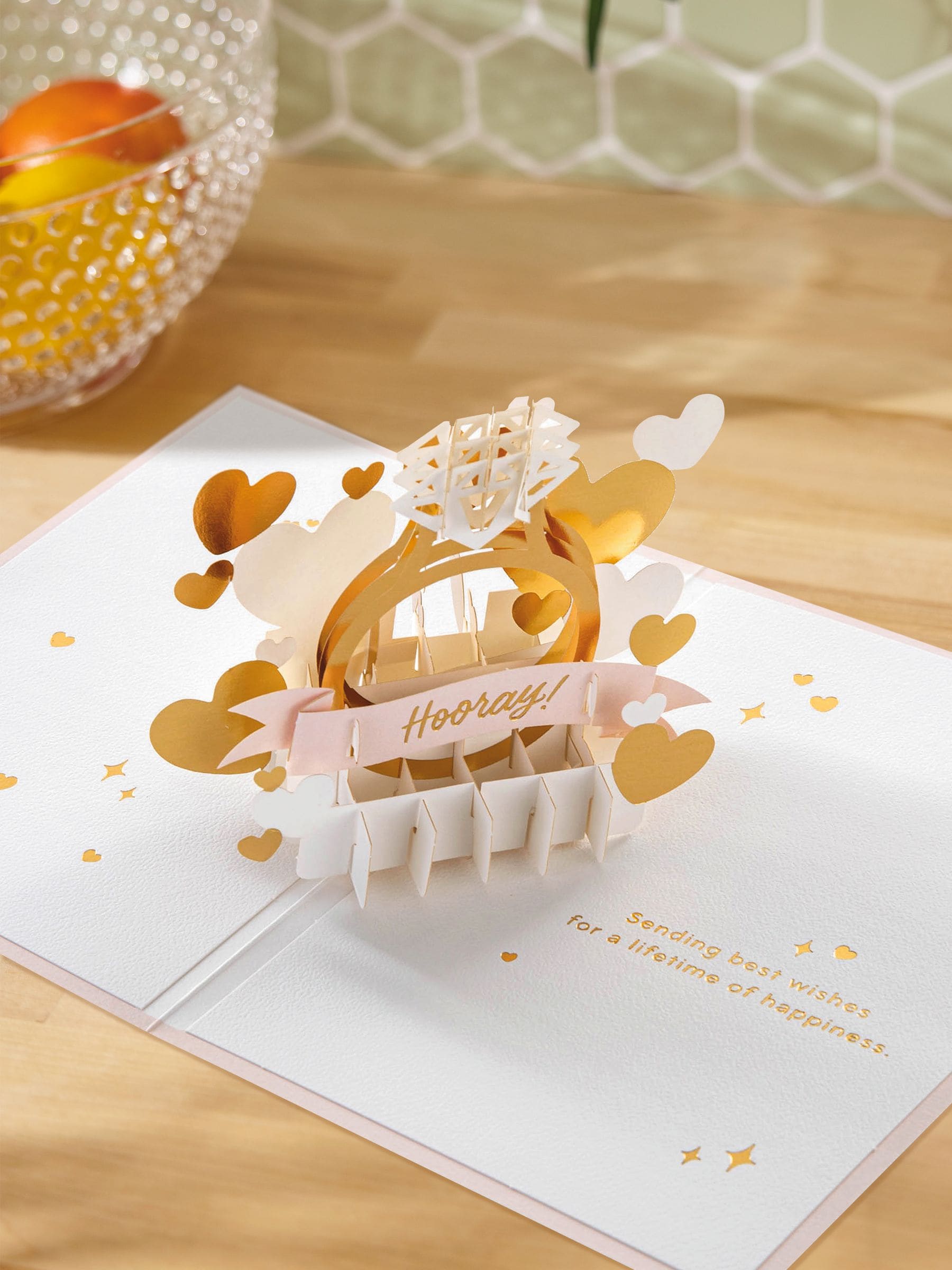 Hallmark Pink Engagement Card 3D Pop-Up Ring Celebration Design