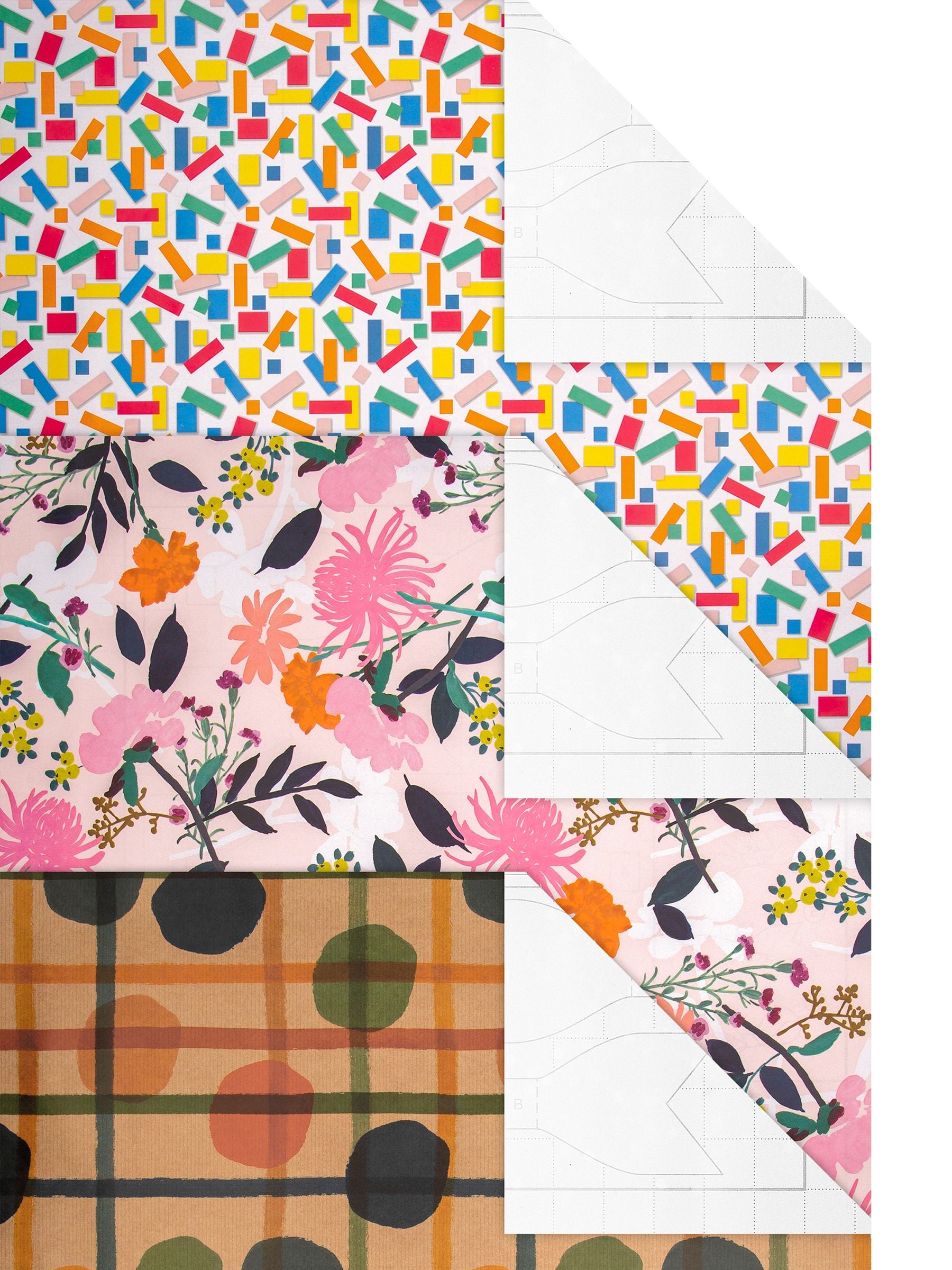 Hallmark multi wrapping paper in 3 bright designs, 3 rolls x 2m, UK version