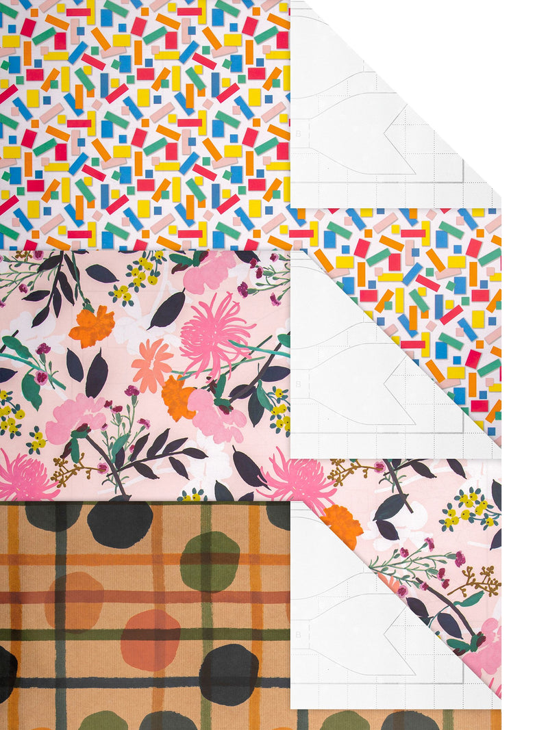 Hallmark multi wrapping paper in 3 bright designs, 3 rolls x 2m, UK version
