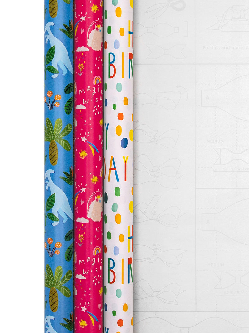 Hallmark Multi Wrapping Paper 3 Rolls x 2M In 3 Fun Kids Designs