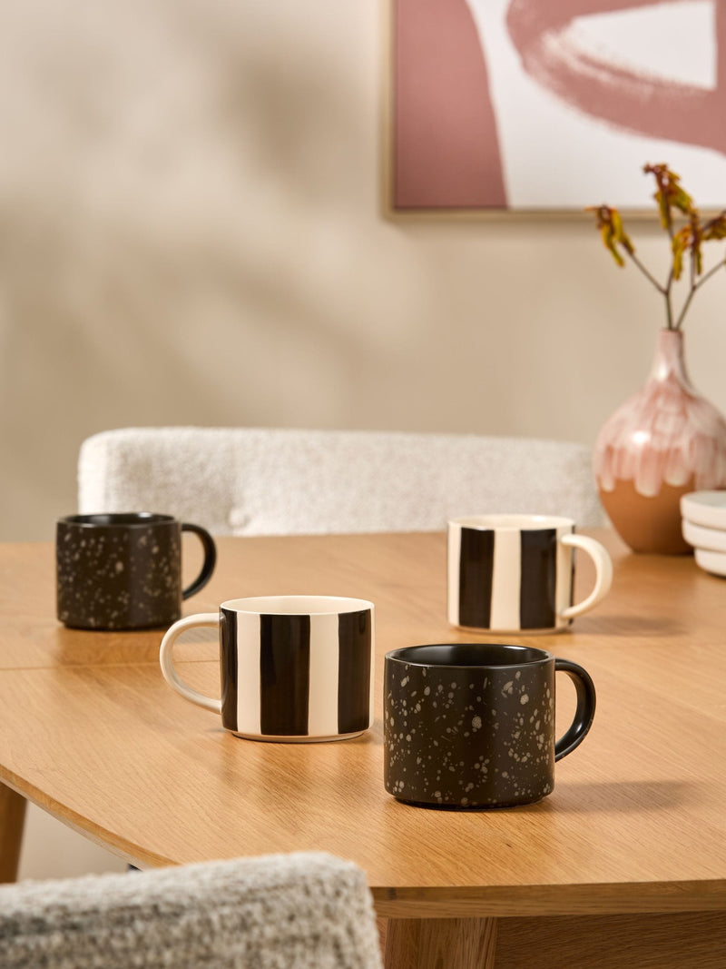 MADE.COM Set of 4 Black/White Jovi Hand Painted Stacking Mugs