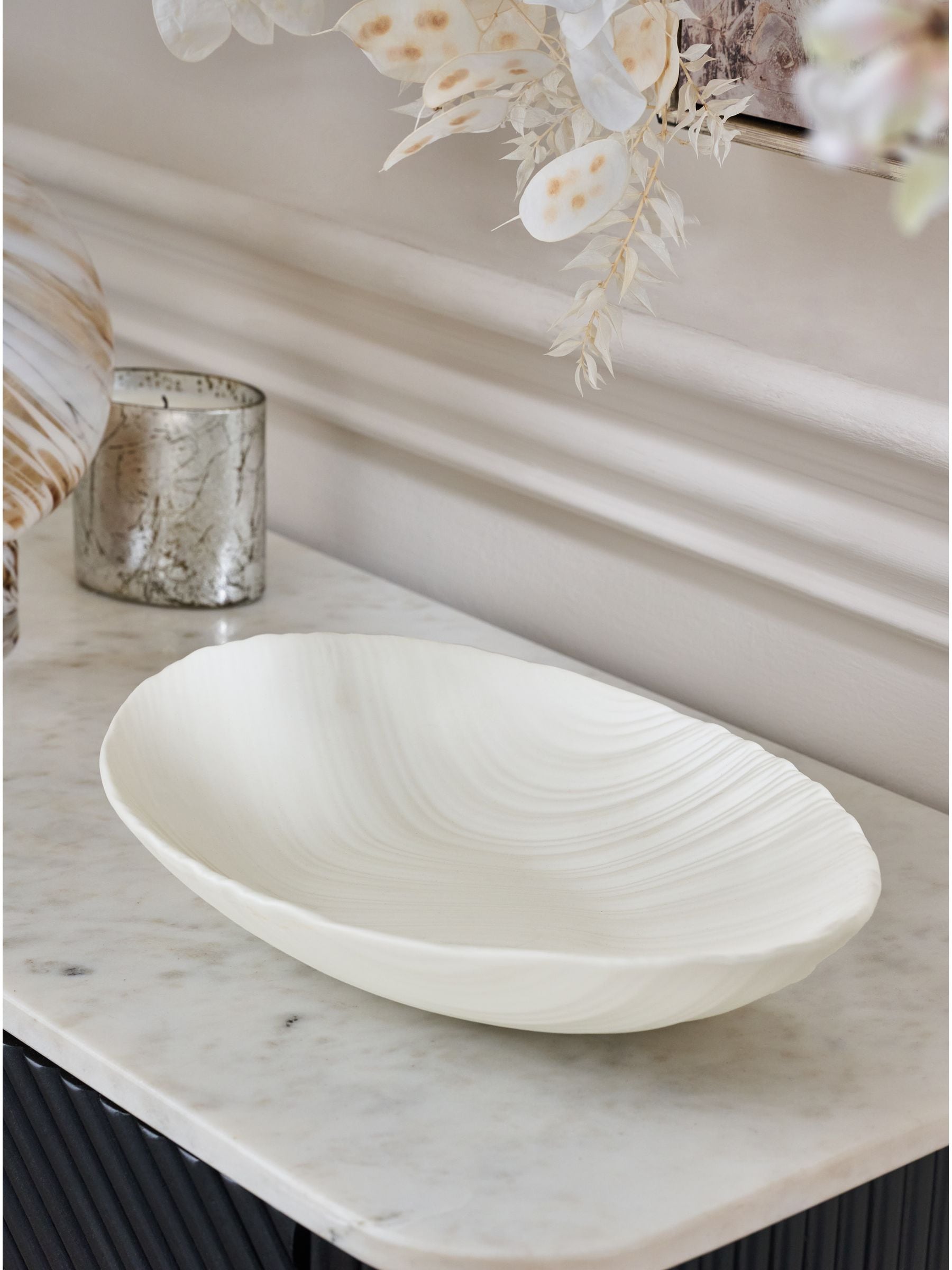 White pleated ceramic bowl 34cm diameter (British brand)