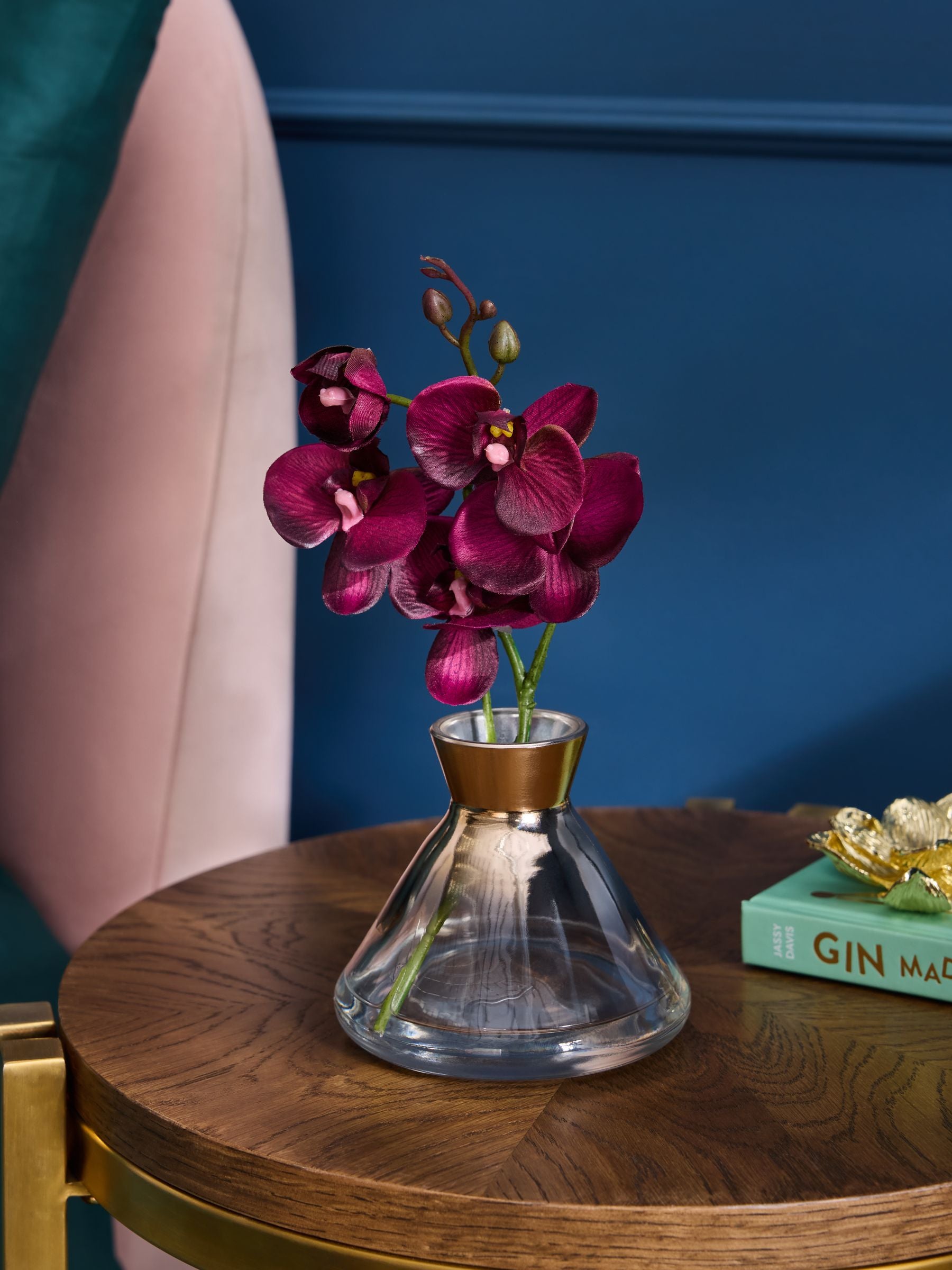 Purple Artificial Orchid in Glass Vase (British brand)