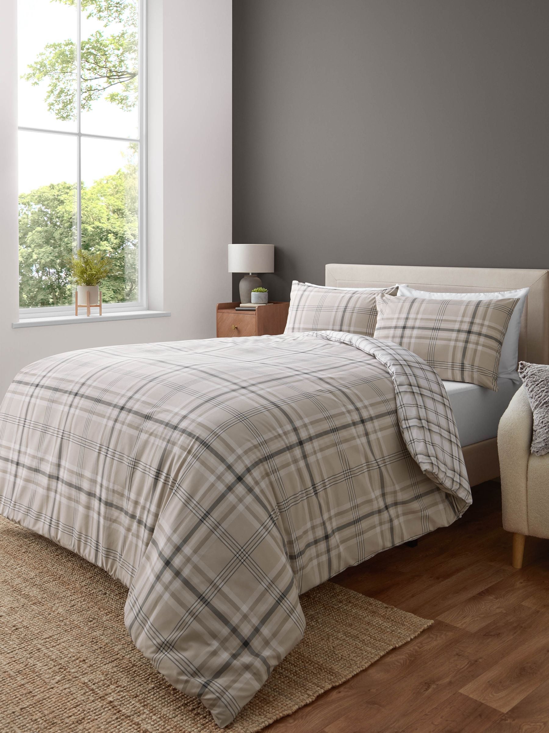 Catherine Lansfield Kelso Check Reversible Duvet Cover Set - British product