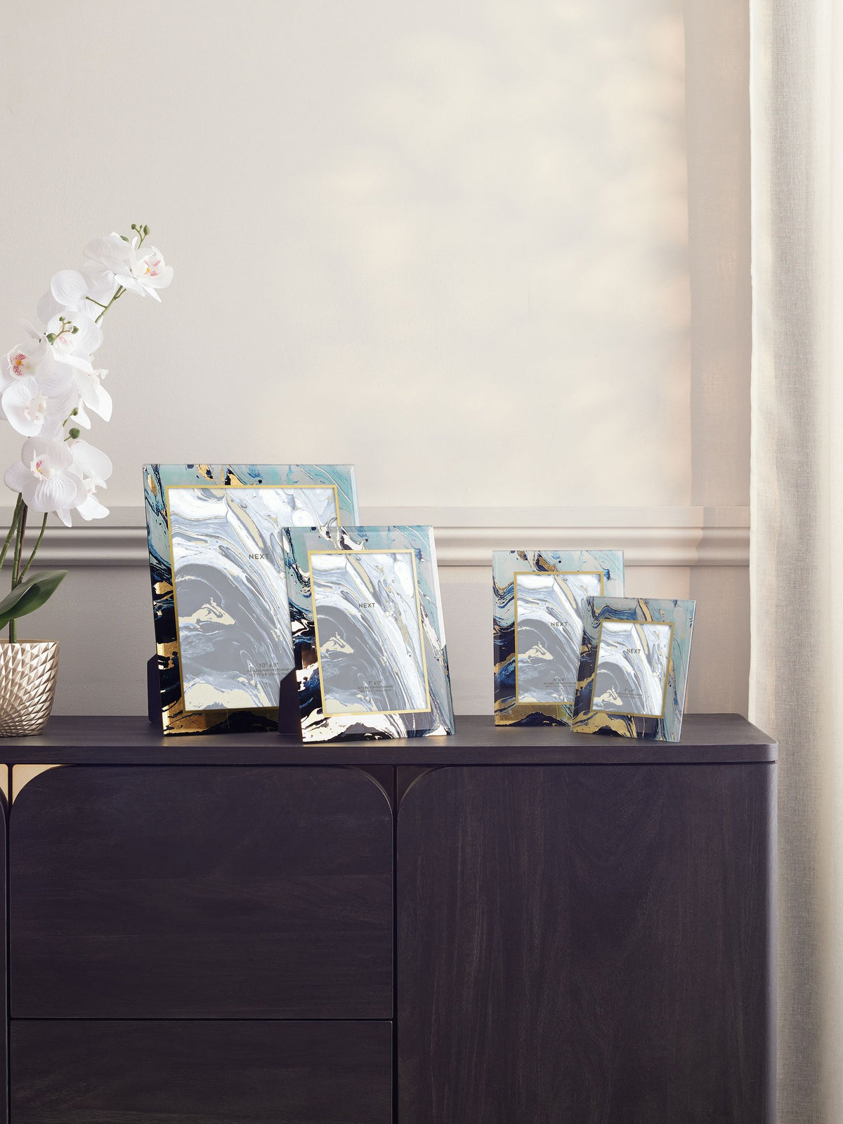 Blue navy marble glass photo frame - British product