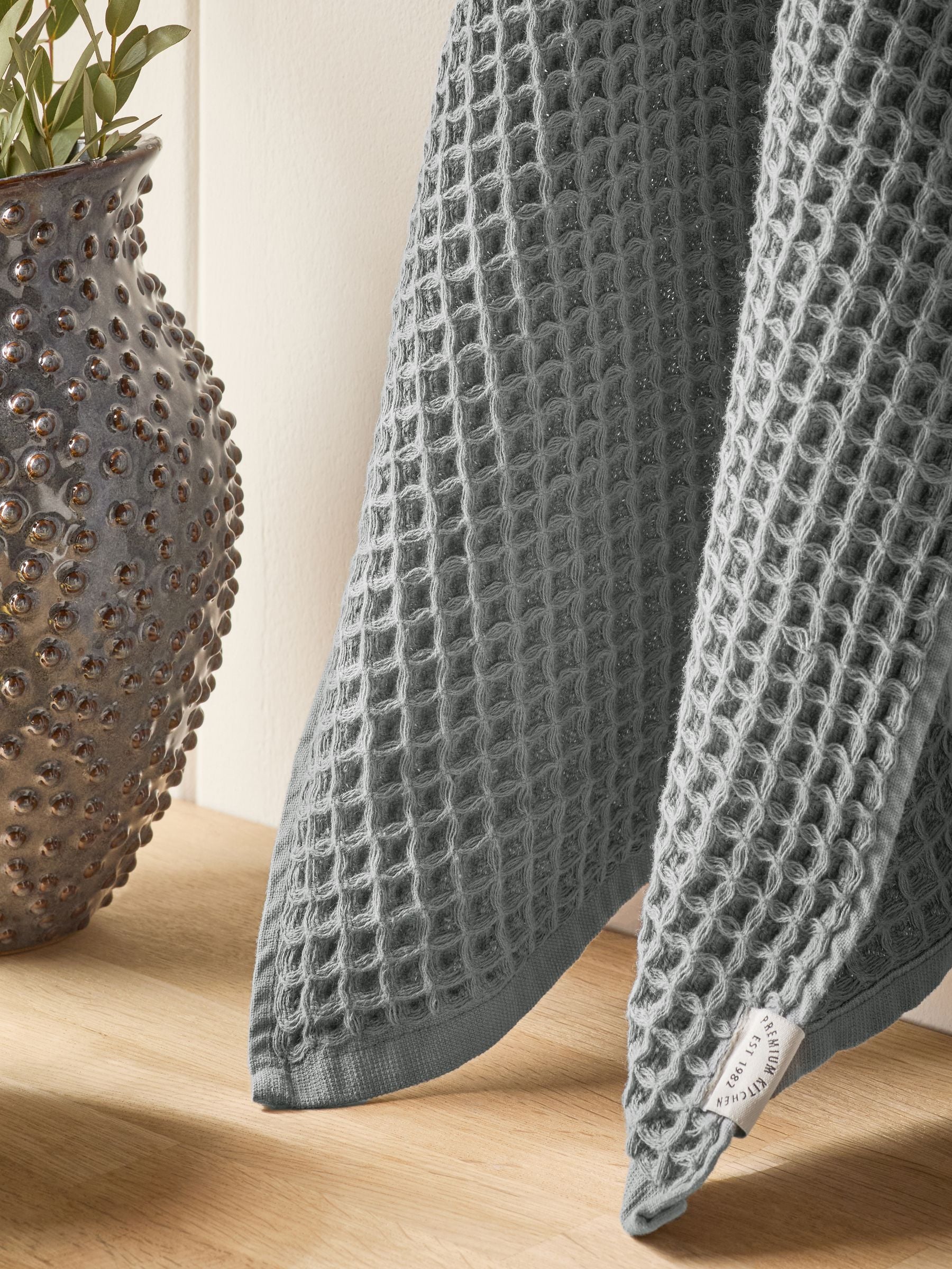 Grey waffle tea towels set of 2, 60cm by 40cm, UK version