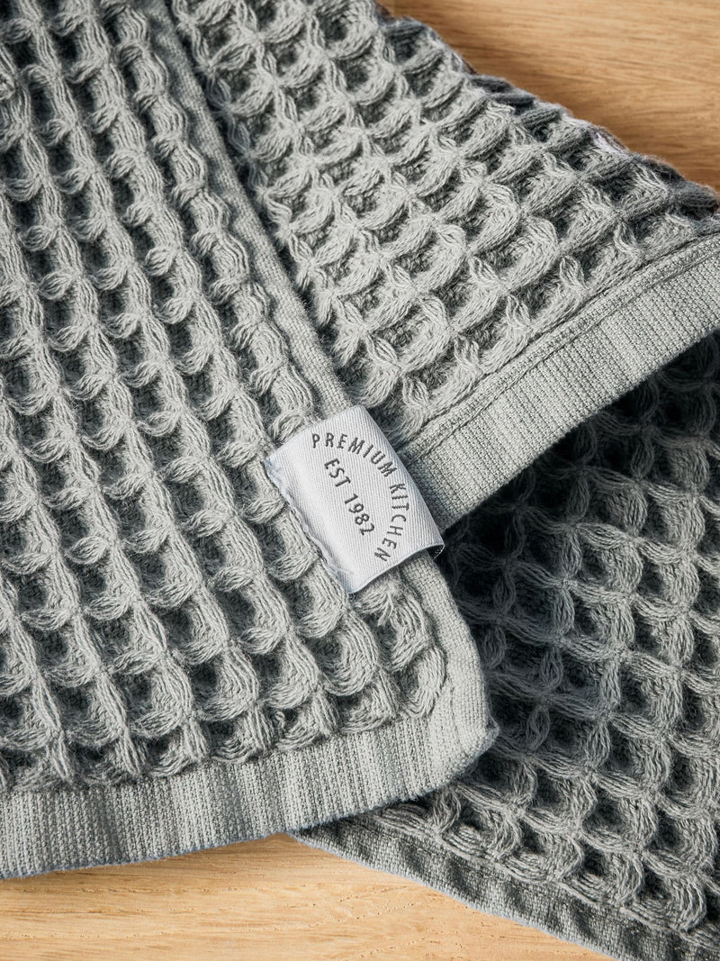 Grey waffle tea towels set of 2, 60cm by 40cm, UK version
