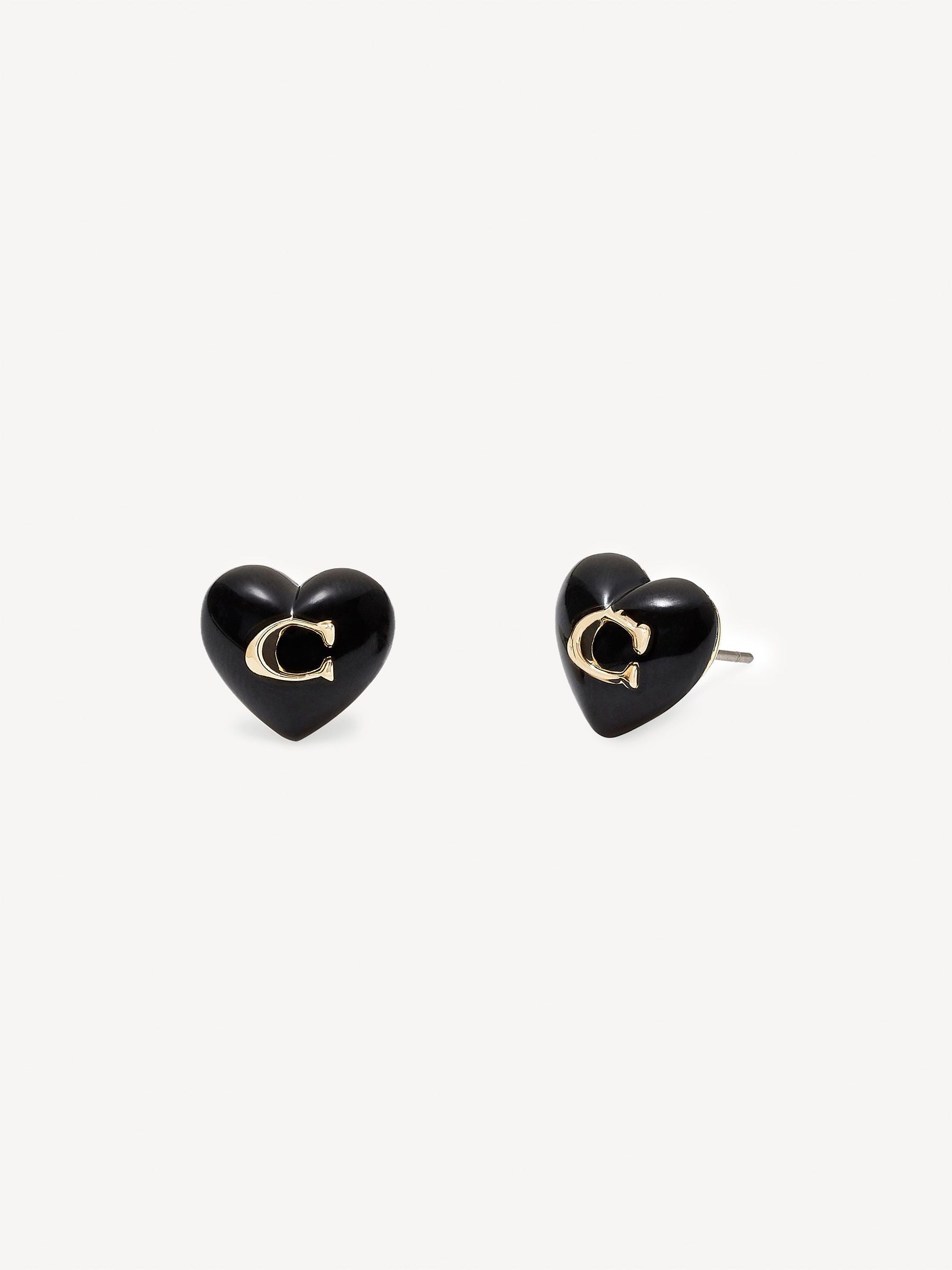 Black Resin Heart Stud Earrings with Sculpted Motif