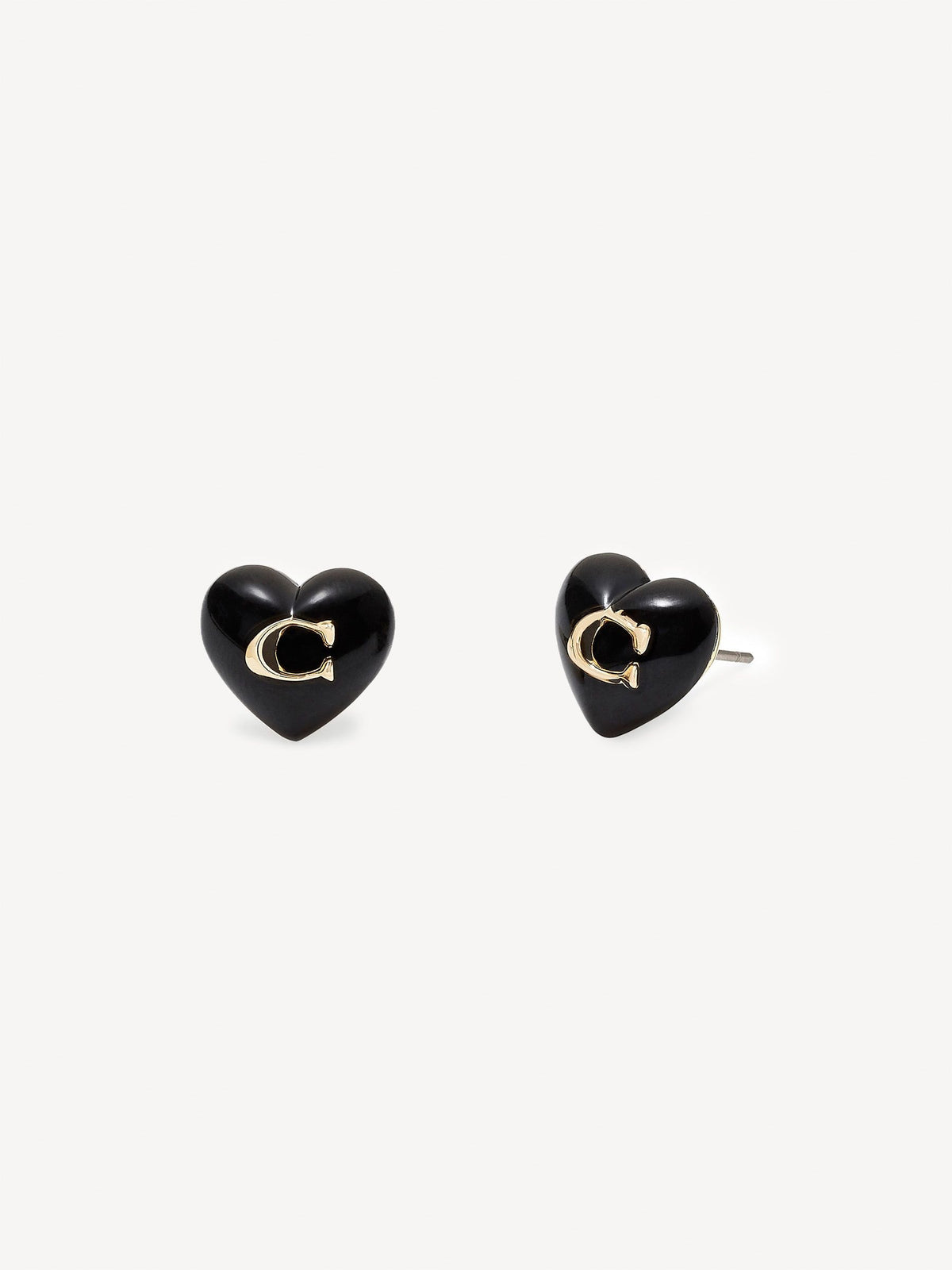 Black Resin Heart Stud Earrings with Sculpted Motif