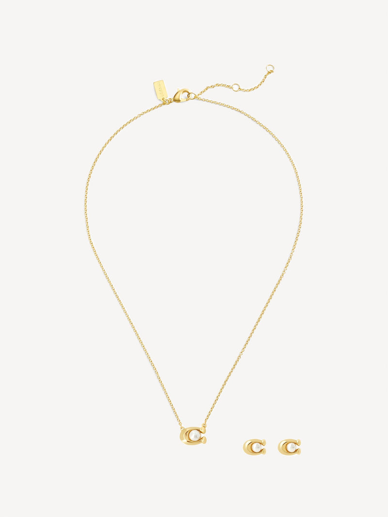 COACH Gold Tone Signature Pearl Jewellery Set - British product